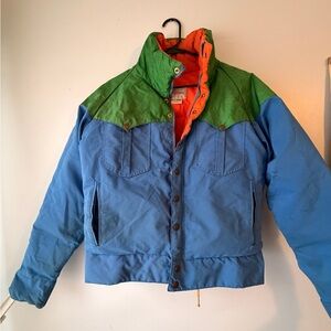 Vintage 1st Down Colorblock Goose Down Puffer Jacket Ski Puffer Vibrant First